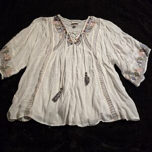 Knox Rose White Boho Blouse with Multicolor Embroidery